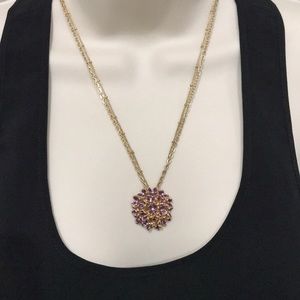Purple Enamel Flower Pendant on Double Strand